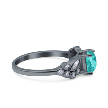 Vintage Style Cushion and Marquise Wedding Ring Black Tone, Simulated Paraiba Tourmaline CZ 925 Sterling Silver